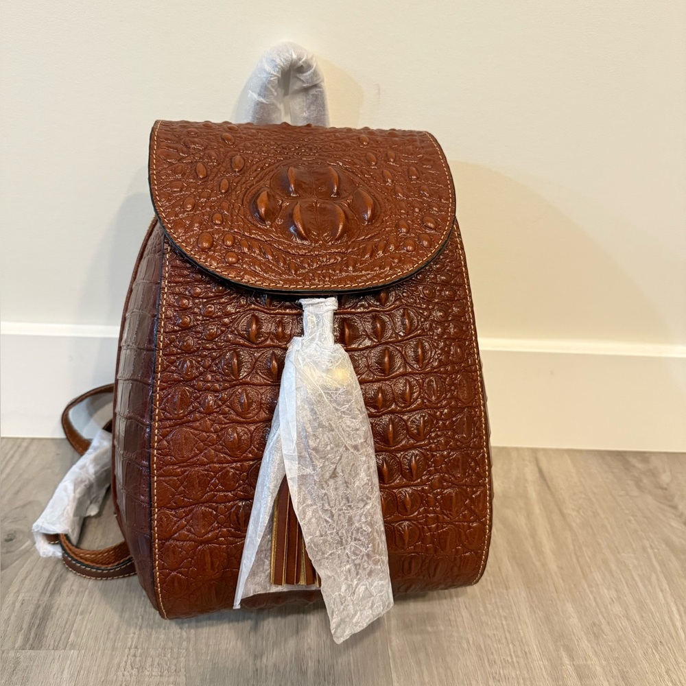 Elegant Brown Crocodile-Embossed Backpack